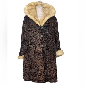 Vintage Greenblatts Flint NY Persian Lamb Coat Mink Fur Trim Fits XL Old Money